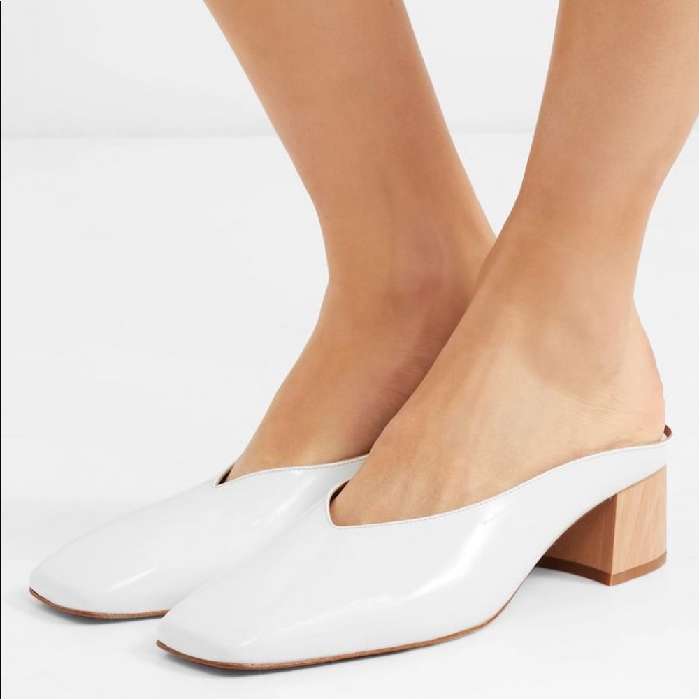 BY FAR Karen patent-leather mules White